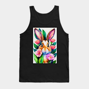 Spring Bunny and Flowers Painting Tank Top